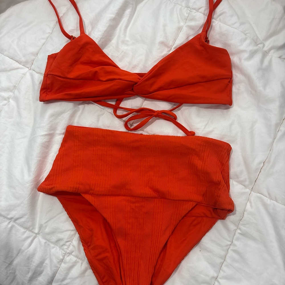 l*space Red Ribbed High-Waist Bikini Set